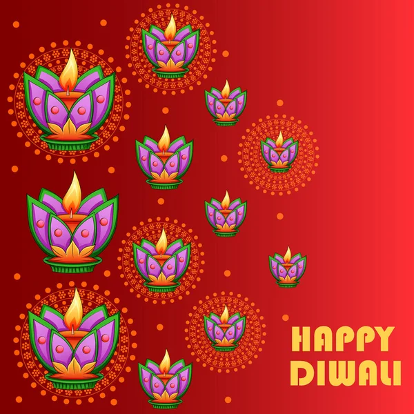 Feliz festival tradicional Diwali de la India saludo fondo con diya colorido — Vector de stock