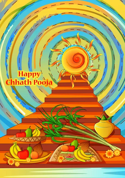 インドで Chhath プージャ休日の祭りの背景 — ストックベクタ