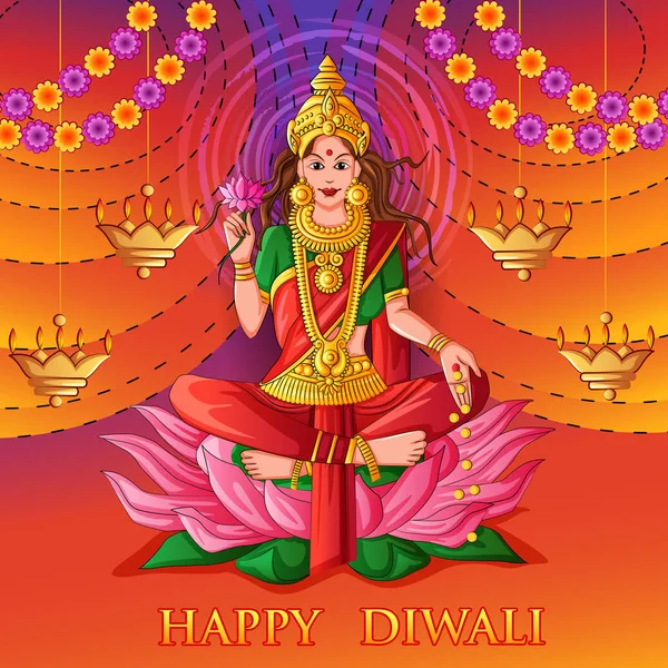 Θεά Lakshmi για Happy Diwali φεστιβάλ προσευχής της Ινδίας σε ινδικό στυλ τέχνης — Διανυσματικό Αρχείο