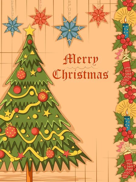 Merry Christmas festival viering achtergrond met naaldboom — Stockvector