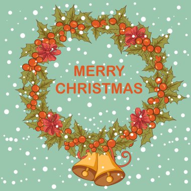 Mutlu Noeller ve mutlu yeni yıl tatili kutlama arka plan için çelenk süslenmiş