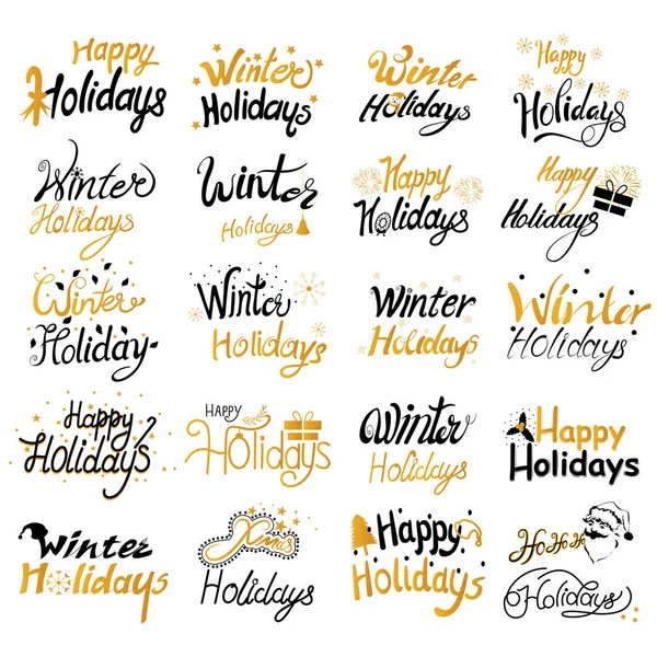 A téli ünnepkörhöz, és boldog új évet tipográfia Üdvözlet kalligráfia szöveg színes design — Stock Vector