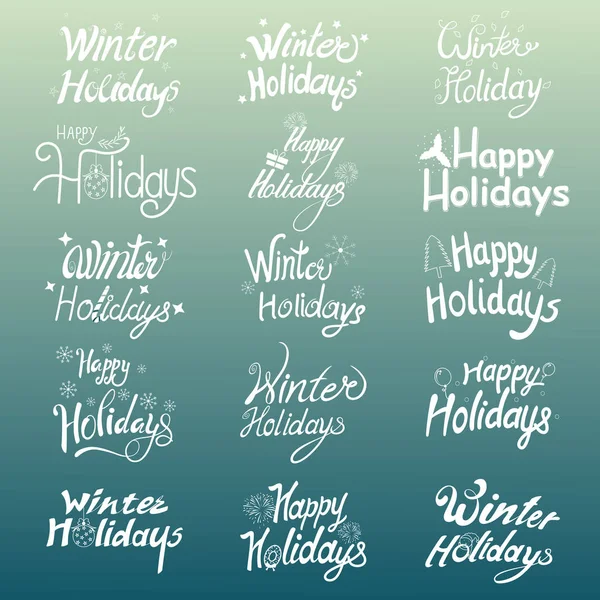 Projeto colorido de férias de inverno e feliz ano novo tipografia saudações caligrafia texto — Vetor de Stock