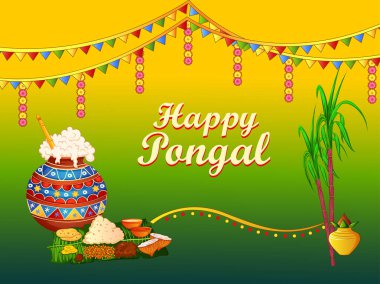 Mutlu Pongal dini geleneksel festival Tamil Nadu Hindistan kutlama arka plan