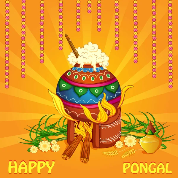 Feliz Pongal festival religioso tradicional de Tamil Nadu India celebración de fondo — Vector de stock