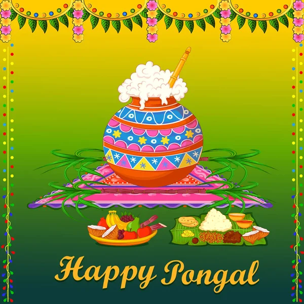 Feliz Pongal festival religioso tradicional de Tamil Nadu India celebración de fondo — Vector de stock