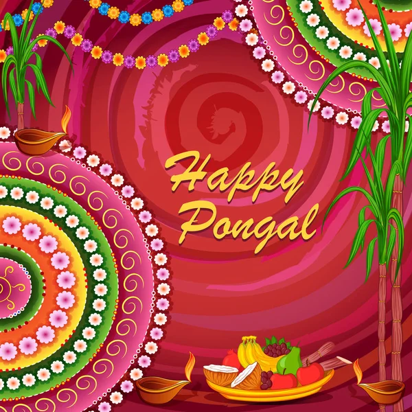 Boldog Pongal vallási hagyományos fesztivál India Tamil Nadu ünnepe háttér — Stock Vector