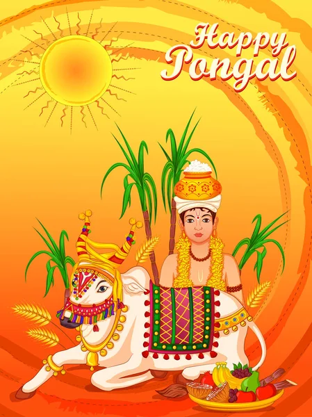 Happy Pongal fête religieuse traditionnelle du Tamil Nadu Inde fond de célébration — Image vectorielle