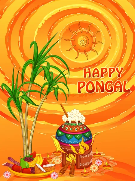 Happy Pongal náboženské tradiční festival Indie Tamil Nadu oslavou zázemí — Stockový vektor