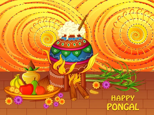 Feliz Pongal festival religioso tradicional de Tamil Nadu India celebración de fondo — Vector de stock