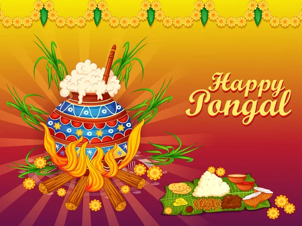 Happy Pongal náboženské tradiční festival Indie Tamil Nadu oslavou zázemí — Stockový vektor