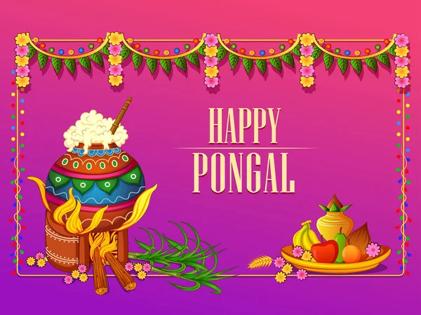 Happy Pongal náboženské tradiční festival Indie Tamil Nadu oslavou zázemí — Stockový vektor