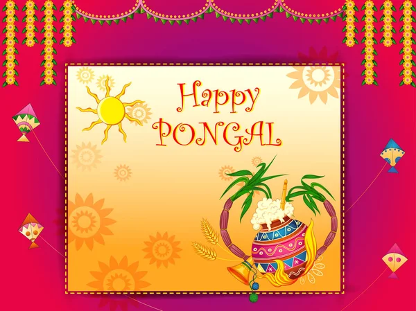 Diseño Vectorial Happy Pongal Festival Religioso Tradicional Tamil Nadu India — Vector de stock