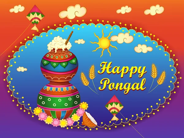 Feliz Pongal festival religioso tradicional de Tamil Nadu India celebración de fondo — Vector de stock