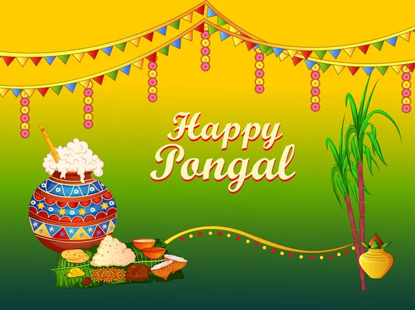 Feliz Pongal festival religioso tradicional de Tamil Nadu India celebración de fondo — Vector de stock