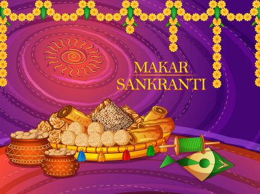 Mutlu Makar Sankranti dini geleneksel Hint bayramı geçmiş kutlamaları