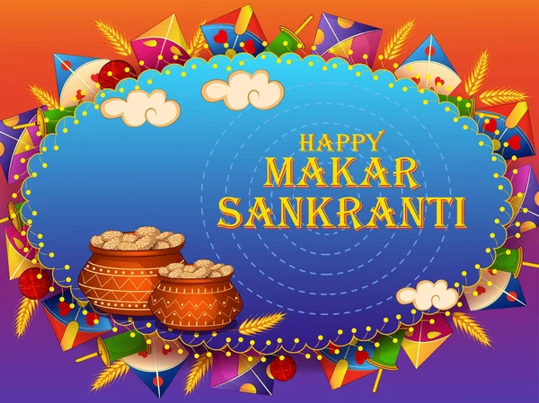 Feliz Makar Sankranti festival tradicional religioso de la India celebración de fondo — Vector de stock