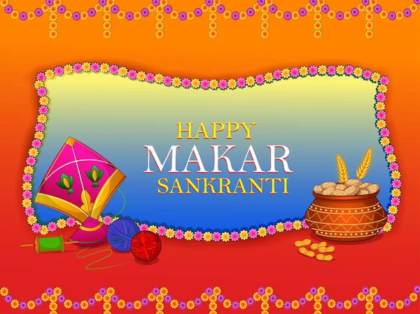 Feliz Makar Sankranti festival tradicional religioso de la India celebración de fondo — Vector de stock