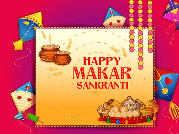 Feliz Makar Sankranti festival tradicional religioso de la India celebración de fondo — Vector de stock