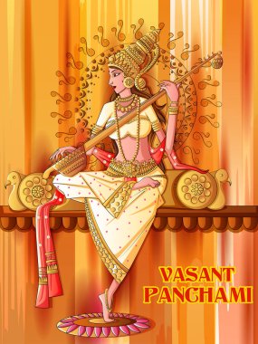 Hint Tanrıça Saraswati Vasant Panchami Pooja festival arka plan üzerinde