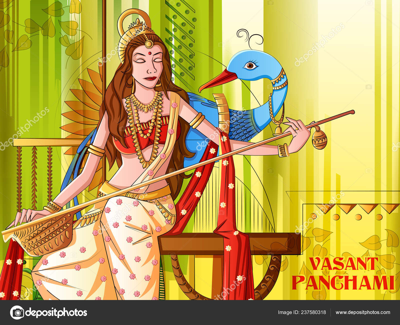 Indian Goddess Saraswati on Vasant Panchami Pooja festival background Stock  Vector Image by ©PremiumStock #237580318