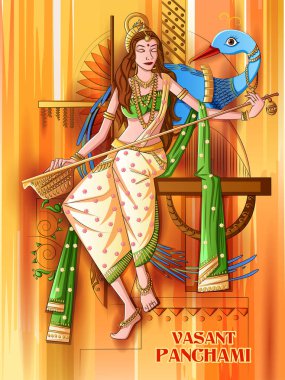 Hint Tanrıça Saraswati Vasant Panchami Pooja festival arka plan üzerinde