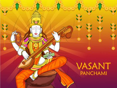 Hint Tanrıça Saraswati Vasant Panchami Pooja festival arka plan üzerinde