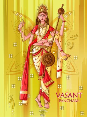 Hint Tanrıça Saraswati Vasant Panchami Pooja festival arka plan üzerinde