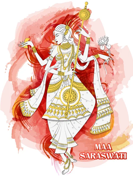Hinduska bogini Saraswati na tle festiwalu Vasant Panchami Pooja — Wektor stockowy