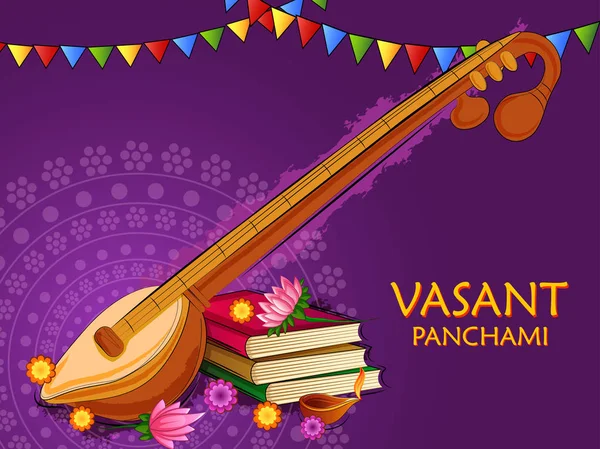 Felice Vasant Panchami indiano Pooja festival sfondo — Vettoriale Stock
