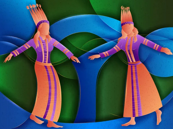 Pár provedení Cheraw lidový tanec Mizoram, Indie — Stockový vektor