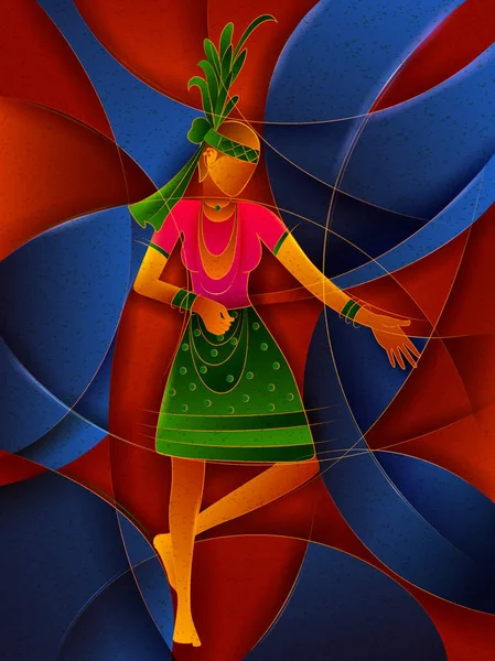 Γυναίκα εκτέλεση Wangala παραδοσιακός χορός της Meghalaya, Ινδία — Διανυσματικό Αρχείο