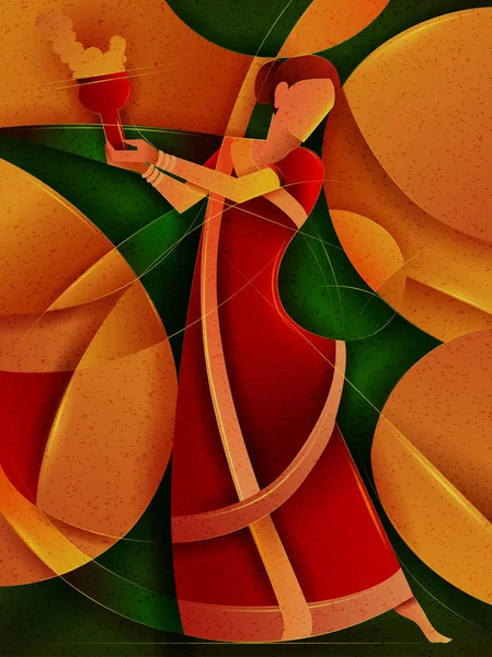 Mujer realizando Dhunuchi danza de Bengala, India — Vector de stock