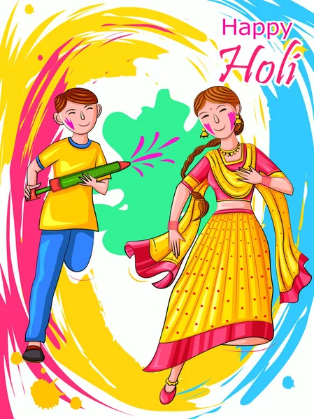 Orang India merayakan festival warna India Holi - Stok Vektor