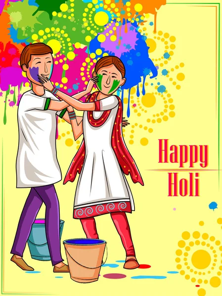 Povo indiano celebrando festival de cores da Índia Holi —  Vetores de Stock