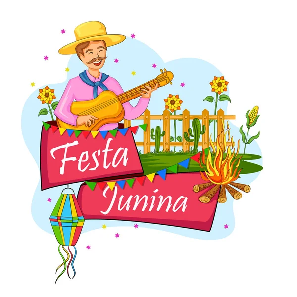 Gente de Brasil celebra la fiesta anual brasileña de Festa Junina — Vector de stock