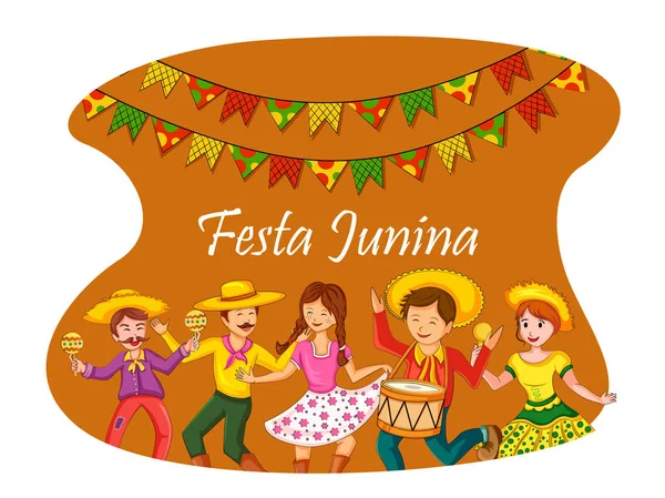 Menschen in Brasilien feiern Festa Junina jährliches brasilianisches Fest — Stockvektor