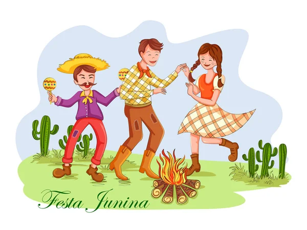 Gente de Brasil celebra la fiesta anual brasileña de Festa Junina — Archivo Imágenes Vectoriales