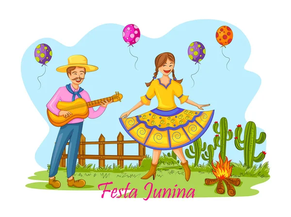 Le peuple brésilien célèbre le Festa Junina festival brésilien annuel — Image vectorielle