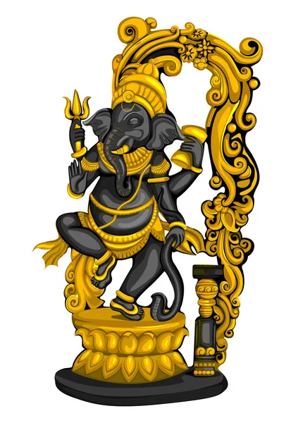 Estatua vintage del Señor indio Ganesha escultura grabada en piedra — Vector de stock