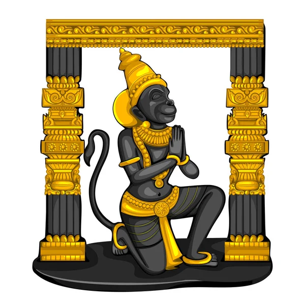 Estátua vintage de escultura indiana Lord Hanuman gravada em pedra — Vetor de Stock