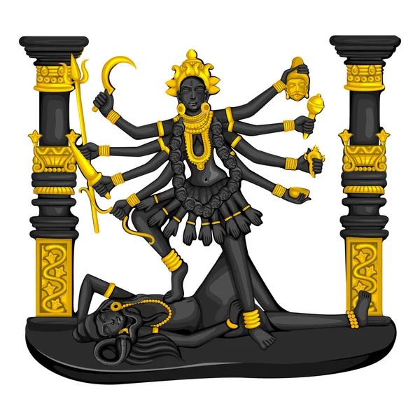 Vinobraní socha Indické bohyně Kali vyryté do kamene — Stockový vektor