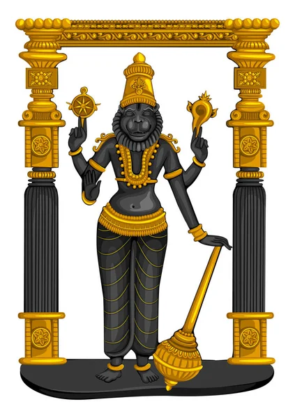 Vintage άγαλμα του Ινδικού βασιλιά Narasimha γλυπτό ένα από το avatar από την Νταβαβατάρα του Βισνού χαραγμένο σε πέτρα — Διανυσματικό Αρχείο