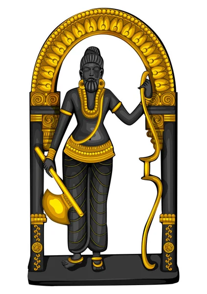Vintage άγαλμα του Ινδικού βασιλιά Parashurama γλυπτό ένα από το avatar από την Νταβαβατάρα του Βισνού χαραγμένο σε πέτρα — Διανυσματικό Αρχείο