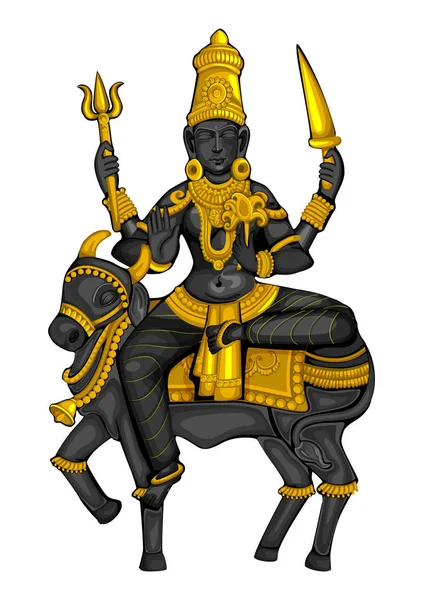 Estatua vintage de la diosa india Shailaputri escultura uno de avatar de Navadurga grabado en piedra — Vector de stock