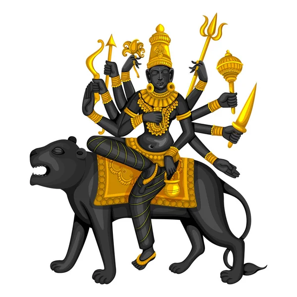 Vintage szobor indiai istennő Chandraghanta szobor egyik avatar-től Navadurga vésett kő — Stock Vector