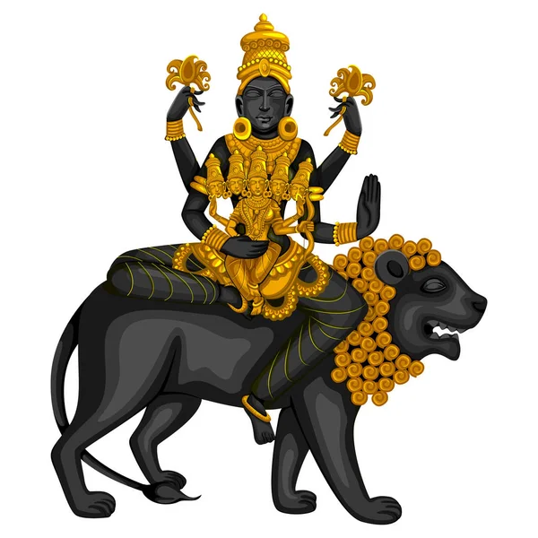 Estatua vintage de la diosa india Skanda Mata escultura uno de avatar de Navadurga grabado en piedra — Vector de stock