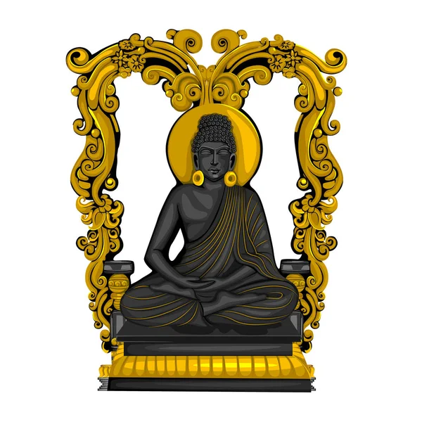 Vintage statue of Indian Lord Buddha sculpture one of avatar from the Dashavatara of Vishnu engraved on stone — Stock Vector