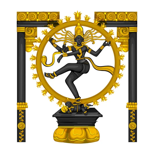 Taşa kazınmış Hint Lordu Shiva Nataraja heykelinin vintage heykeli — Stok Vektör