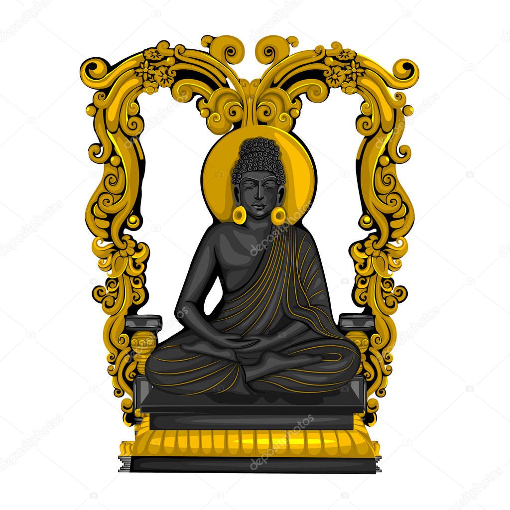 Vintage statue of Indian Lord Buddha sculpture one of avatar from the Dashavatara of Vishnu engraved on stone